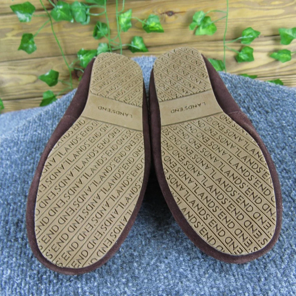 Lands' End Boys 7 Brown Suede Moccasin‎ Slippers Faux Fur Lined Indoor Outdoor